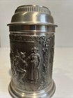 Vintage Pewter Beer Stein Lidded Tankard With Engraved Scene 6 1 2 