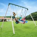 700lbs Metal Swing Set Heavy Duty 7 3ft Frame Kids Adults Backyard With 3 Swings