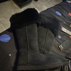 Ugg Classic Tall Women   s Black Suede Shearling Lined Fur Trim Knee High Us 7