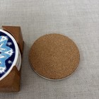 Set Of 6 Vntg Handmade Decorated Greek Navy light Blue White Coasters W holder