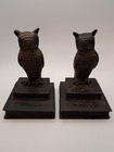 Vintage Mcm Cast Metal brass Perched Horned Owls On Books Bookend Set 