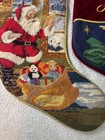 Lot Of 2 Vintage Wool Needlepoint Christmas Stockings Pair Santa Angel Velvet