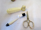 Vintage Travel Sewing Kit Thimble Scissors Thread