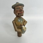 Vintage Mechanical Handcarved Wood Cork Bottle Stopper Man Drinking Beer