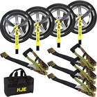 4 Pack Car Tie Down Straps For Trailers - Tire Ratchet Strap With Flat Hooks    