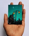 peaceful Evening  Aceo Original Acrylic Painting Vintage Art Moon Signed Atc