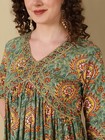Indian Women Green   Mustard Rayon Floral Print Anarkali Flared Long Dress Kurta
