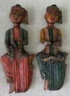 Authentic Antique Burmese Wooden Musicians  Hand Carved  Painted  Set Of 2