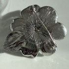 Blue Enamel Flower Brooch Silver Tone Rhinestone Floral Statement Pin Gift