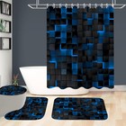 Shower Curtain Set Blue 3d Cubes - Bathroom Sets