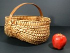 Vintage Woven Oak Splint Handle Egg Gathering Buttocks Basket