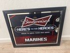 Budweiser Marines Mirror Here s To Heroes Man Cave Bar Sign Beer 25 X 19 2012