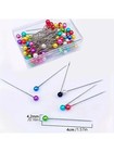 100pcs Sewing Pins For Fabric  Straight Pins With Colored Ball Glass Heads Long