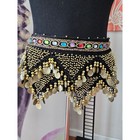 Black Belly Dance Hip Scarf Belt Rhinestone Coins Beaded Tassel Embellish O s