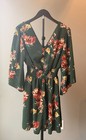 Bailey Blue Floral Flare Bell Sleeve V-neck Dress L Summer Wedding Vacation