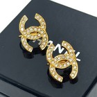 Chanel 2084 Cc Logo Coco Mark Earrings Gold Rhinestone Clip-on Authentic Japan