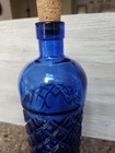 Vintage Blue Glass Bottle With Cork 11 Inches