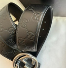Gucci Men s Gg Monogram Signature Black Leather Belt Size 100 Cm Fit 34 36 Waist