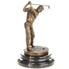 Bronze Sculpture Of A Golfer Art Deco On A Black Marbrle Base After Milo