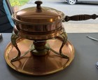 Vintage Copper   Brass Chafing Dish Warming Pan Wood Handle And Copper Plate