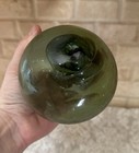 Vintage Japanese Glass Fishing Float Olive Green Net Buoy Nautical Decor