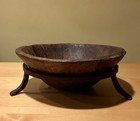 Early Primitive Antique Hardwood Trencher Dough Bowl W  Wrought Iron Holder