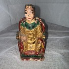 Antique Chinese Hand Carved And Painted Wooden Figure Of An Official On A Throne