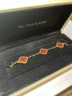 Vc   Arpels Vintage Alhambra 5 Carnelian 18k Yellow Gold Bracelet Full Set