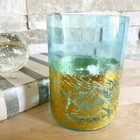 New Rustic Aqua Green Glass Votive Tea Light Candle Holder W  Gold Accents