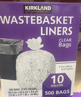 Kirkland Signature 10 Gallon Wastebasket Liners  500 Bags  Clear  34 Mil