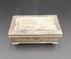 Vintage Japanese Silver Plate Repousse Trinket Jewelry Box Footed Scene