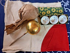 Ww2 Japanese Silk Flag   Military Discharge Sake Cups  7th Division  3-pc Set