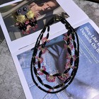 Vintage 3 Strand Glass Bead Flower Necklace Dangle Earrings Jewelry Set Women