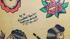 Vtg Krooked Ken 2007 Traditional Tattoo Flash Sheet Pinup Girls Signed Art Print