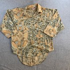 Live It Up  Vintage Abstract Print Shirt Womens Size 12 Tan Blue Retro Usa Made