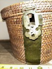 Vintage Antique Hand Made Asian Woven Lined  Picnic Lunch Basket Brass Rare 