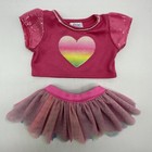 Build A Bear Pink Rainbow Sequin Heart Top Tulle Tutu Skirt Teddy Clothes Outfit