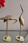 Vintage Solid Brass Crane Bird Figurines Set Of 2     Heron Statues Mcm Decor