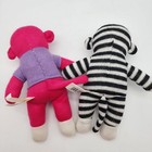 Dan Dee Sock Monkey Plush Toys 9  Black White Stripes Pink Red Heart Lot Of 2