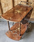 Vintage Antique Mcm Italian Rosewood Marquetry Leaf Bar drink Cart  read        