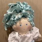 Vintage Eden Baby Rag Doll Girl Blue Cloth Hair Hearts Plush Lovey Stuffed Toy