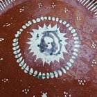 Mexican Pottery Plate Terracotta Red Green Geometric Folk Art Decor Vintage
