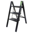 3 Step Black Folding Ladder Aluminum Step Stool With Wide Anti-slip Pedal