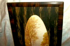 Antique Lithograph Print Landscape Trees Faux Wood Grain Wood Mat Early 1900s