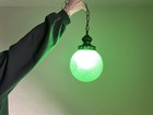 Vintage Hollywood Regency Hanging Swag Lamp Crackle Glass Globe Plug In