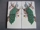4 Pc Vintage Peacock Pair Figurine Embossed Liberty Mark Ceramic Tiles  Japan