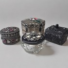 Vintage Trinket Box Lot Kashmir Filigree Beaded Floral Metal Jewelry Casket 4pc