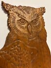 Vintage 1970   s Hand Carved Wooden Owl Figure Plaque Wall Hanging Boho Decorative