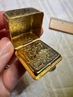 Vintage Micro Mosaic Floral Daisy Trinket Pill Box Gold Tone Square 1  Inch