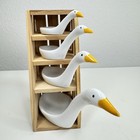 Vintage Avon Goose Measuring Spoons Set Geese Ceramic Wood Stand Collectable 80s
